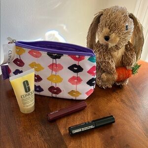 Clinique Lip Print Cosmetic Bag with Makeup